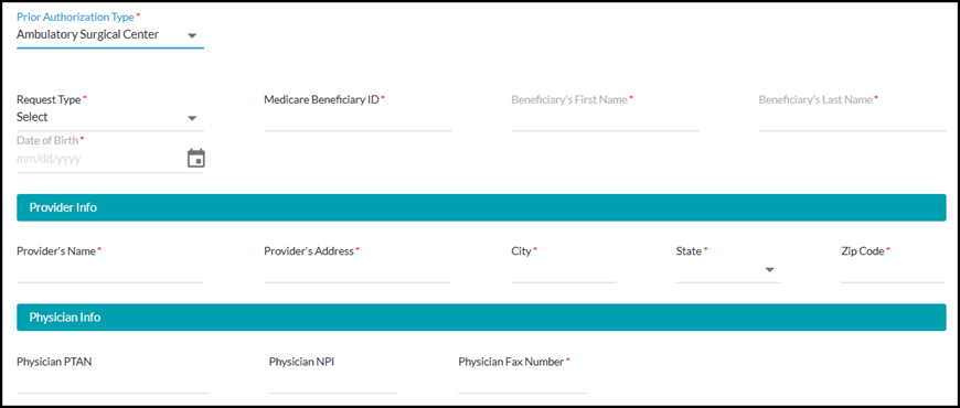 Solicitud de autorización previa de la Parte B - ASC 1
