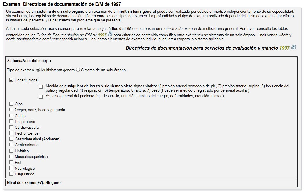   Paso 5b: Determine el nivel de Examinación basado en las directrices de 1997 -- (opcional)