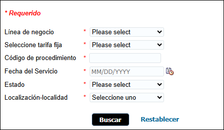 Herramienta de búsqueda de tarifas fijas