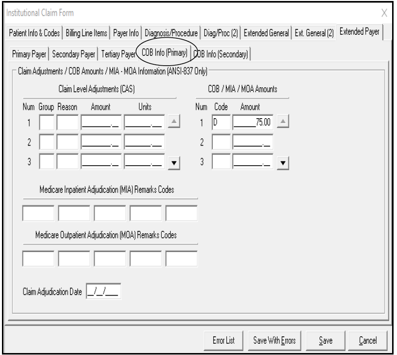 Institutional Extended COB primary