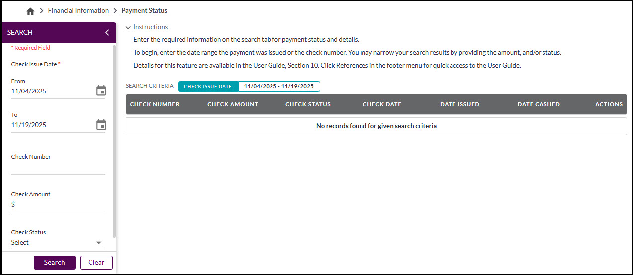 Payment Status search