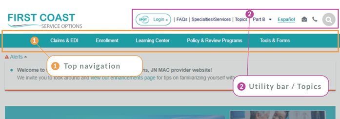 Screenshot of new top header area of the provider website
