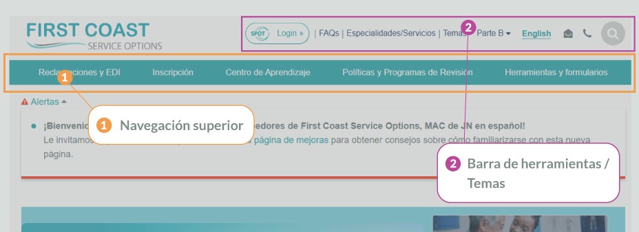 navegación superior