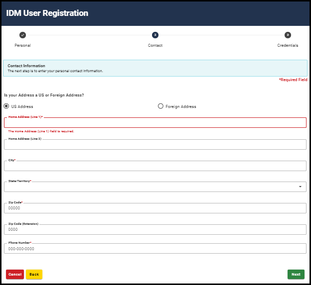 IDM registration address