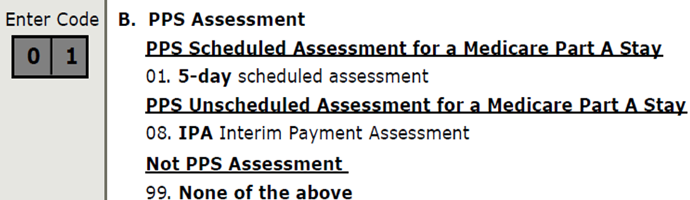 screen shot of A0310 Type of Assessment