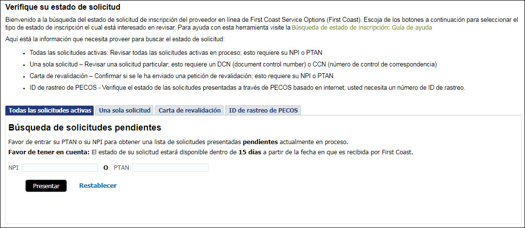Todas las solicitudes activas