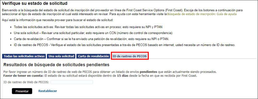 ID de rastreo de PECOS