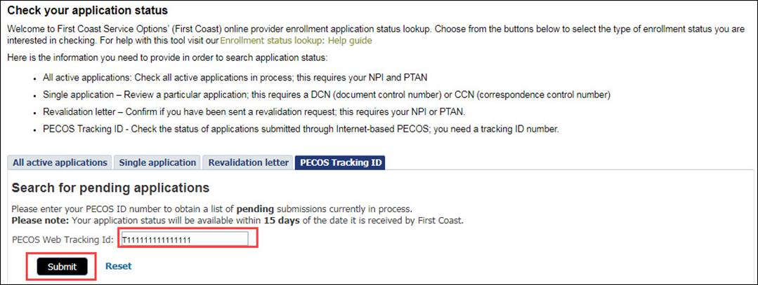PECOS Tracking submit