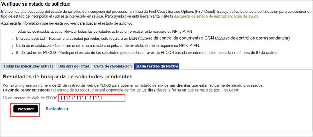 Rastreo de PECOS: presentar