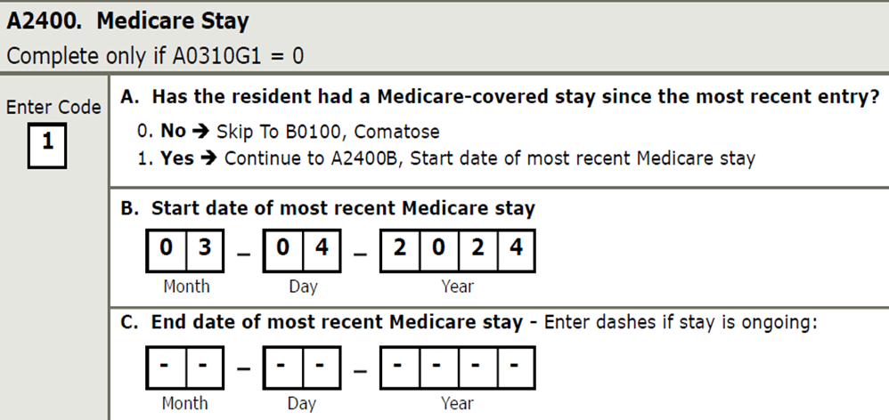 Captura de pantalla de A2400 Estadía de Medicare