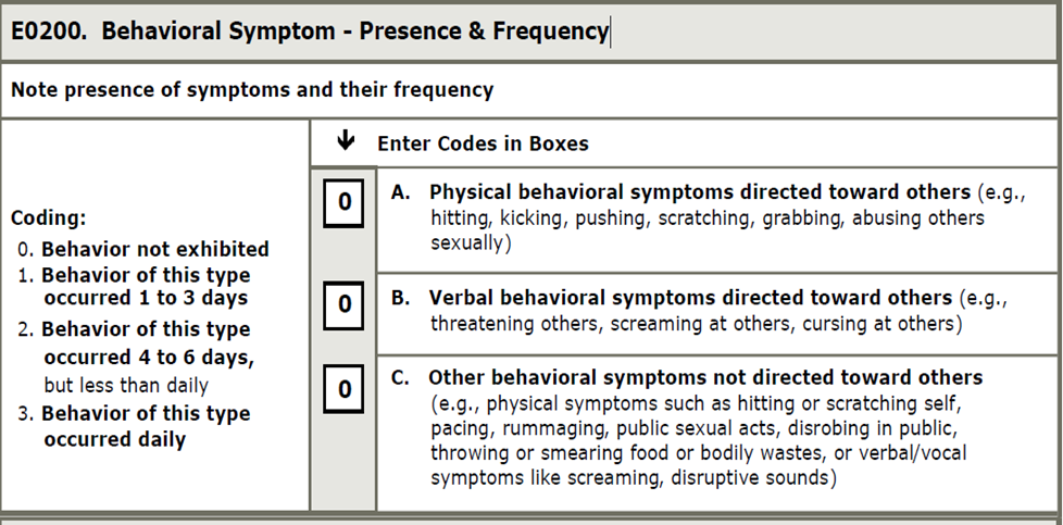 screen shot of E0200 Behavioral Symptom - Presence & Frequency