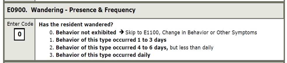 screen shot of E0900 Wandering - Presence & Frequency