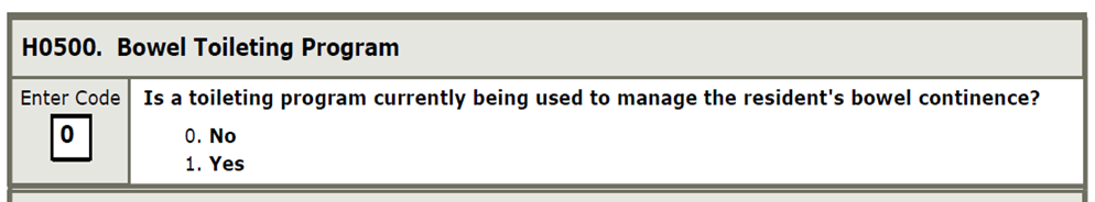 screen shot of H0500 Bowel Toileting Program