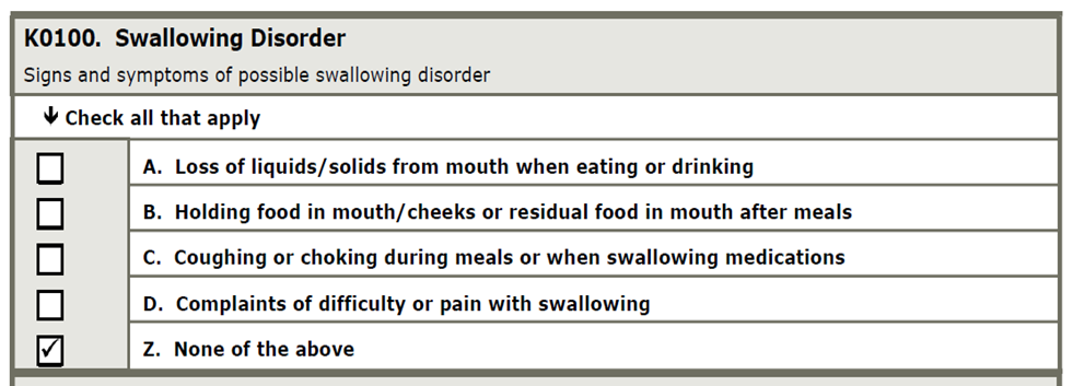 screen shot of K0100 Swallowing Disorder