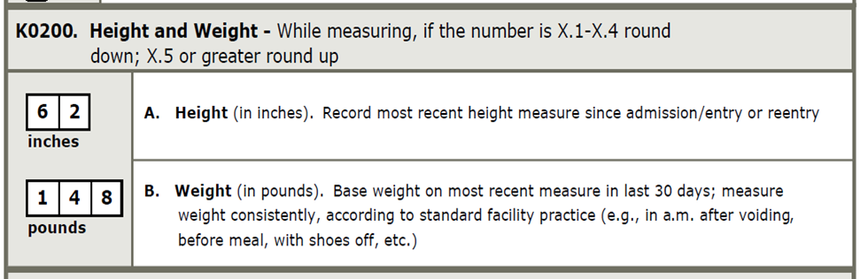screen shot of K0200 Height and Weight