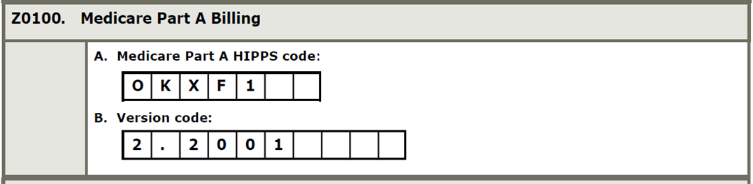 screen shot of Z0100 Medicare Part A Billing