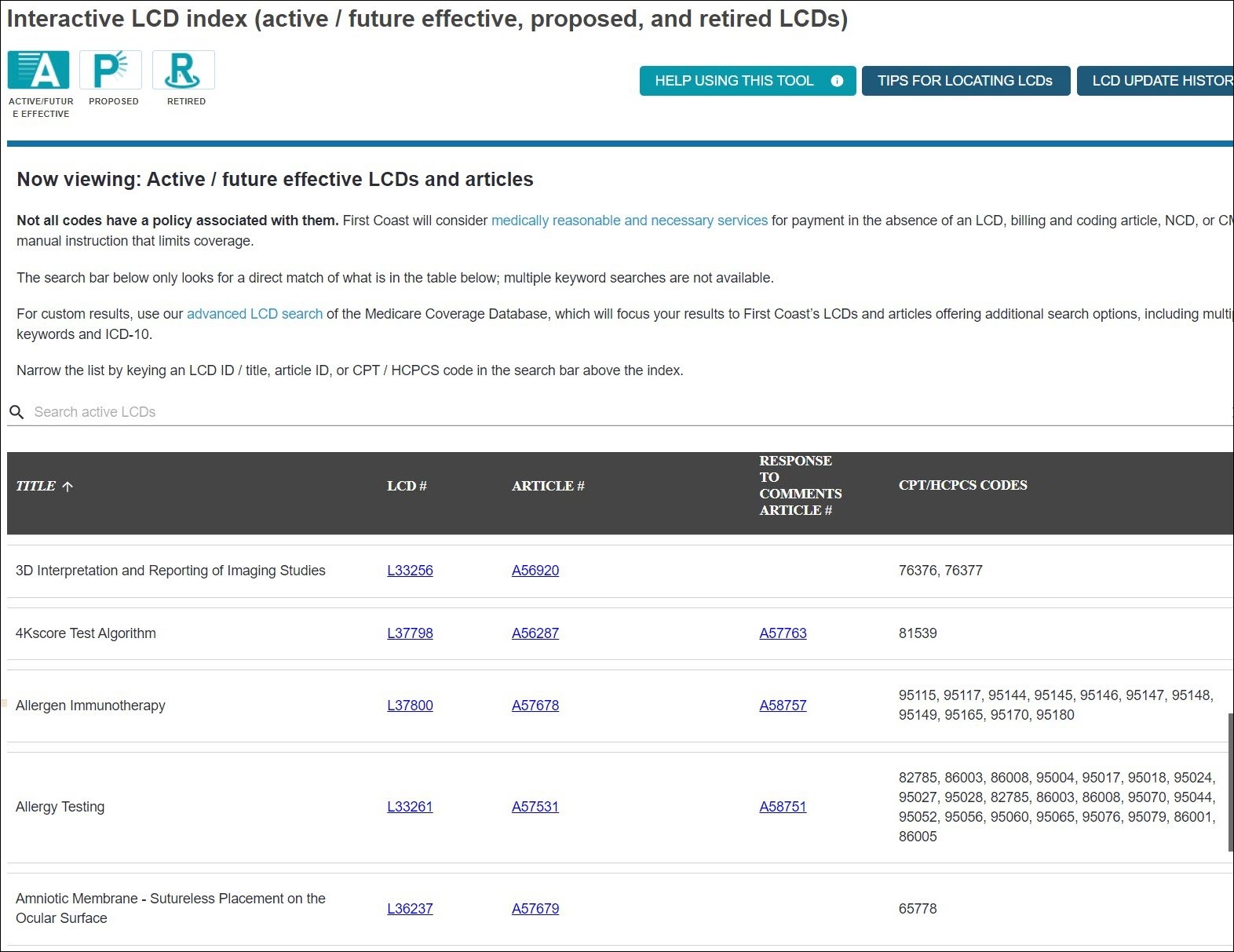select active/future effective lcds