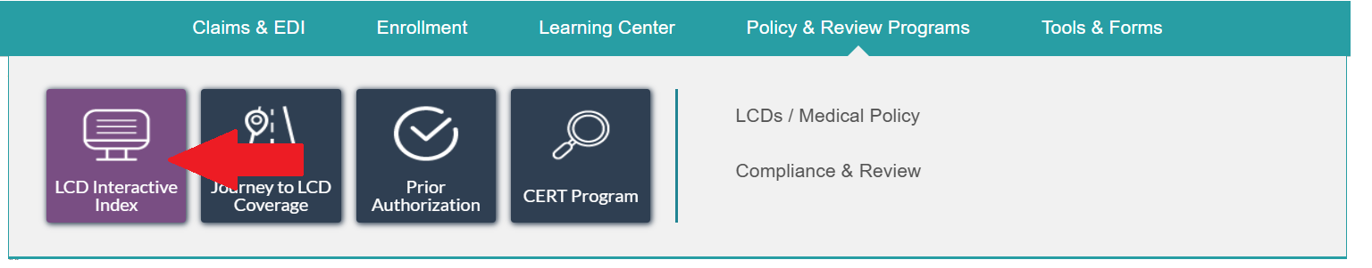 Screenshot of top navigation menu path for LCD interactive index