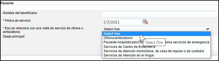   Casilla de información del paciente