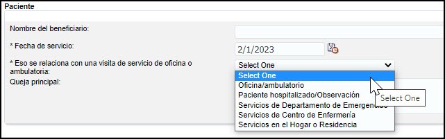   Casilla de información del Paciente