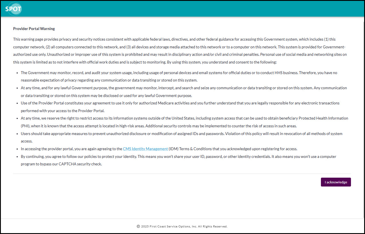 provider portal warning
