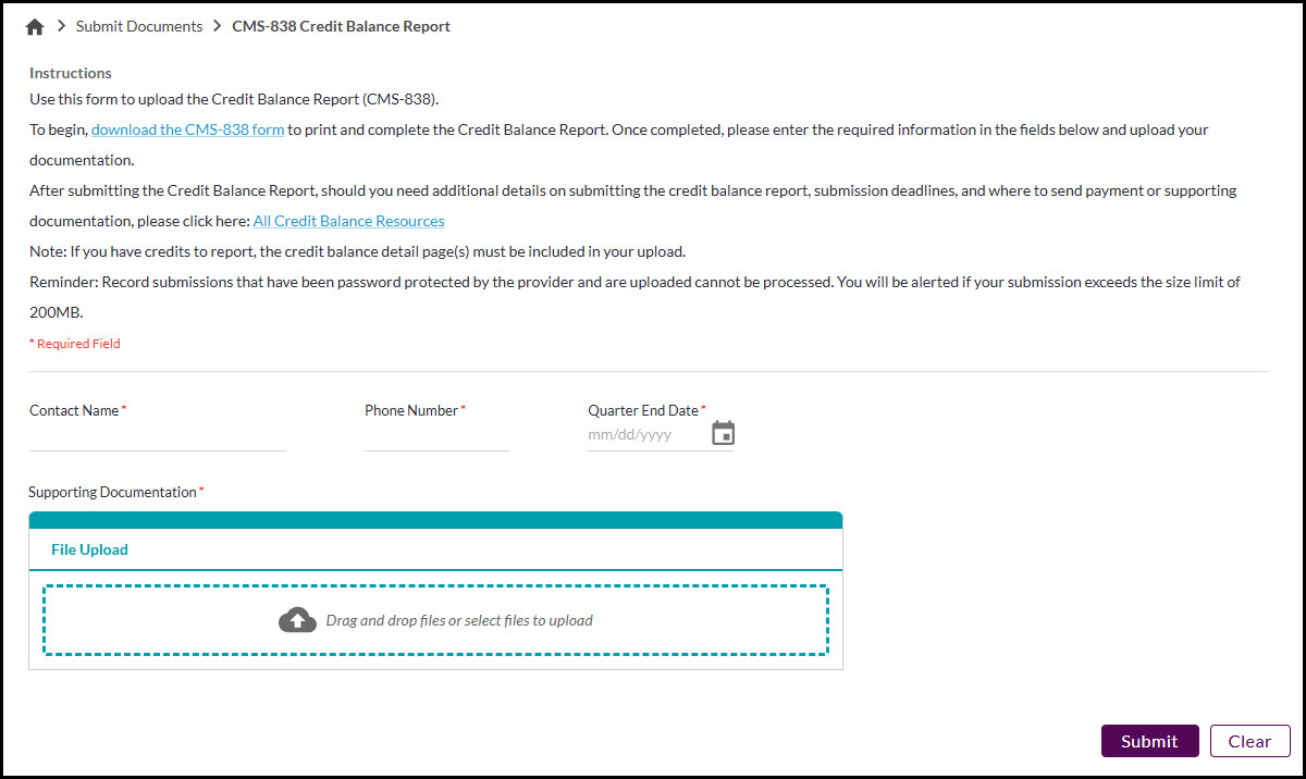 838 credit balance report