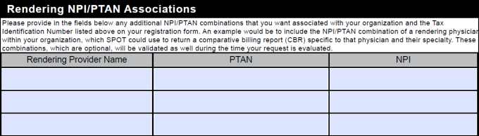 Rendering NPI / PTAN associations