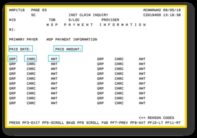 FISS DDE MAP1719-MSP payment information