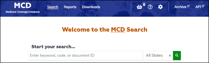 Image of the Medicare Coverage Database search screen.