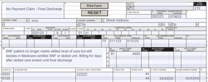 Patient previously dropped to non-skilled care - final discharge