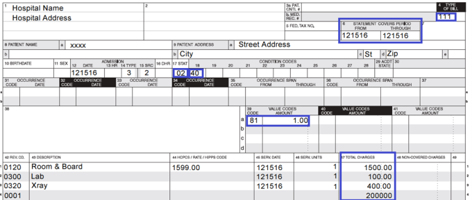Billing instructions for transferring hospital