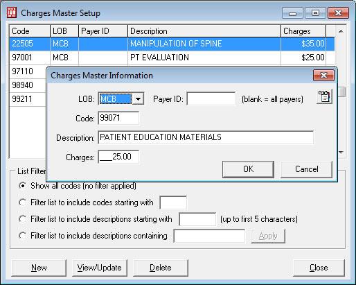 Charges master setup