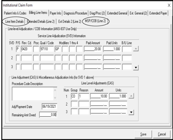 Institutional MSP/COB line 2