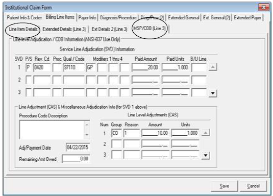 Institutional MSP/COB line 3