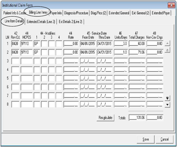 Institutional claims - line details