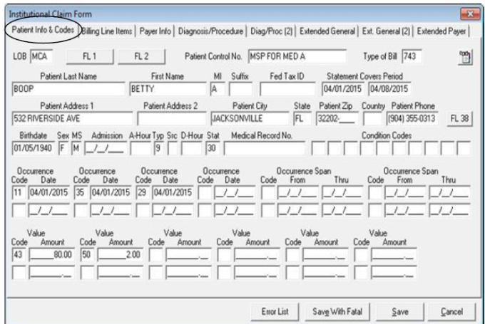 Institutional patient info