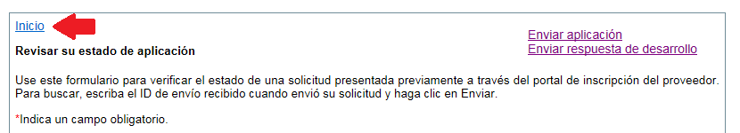 This screen shows the Home button that the user can click to return to main page with the disclaimer to reenter the Gateway with different information.