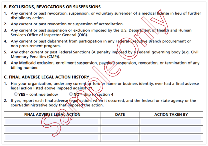 Here is a screenshot of the final adverse legal action section.