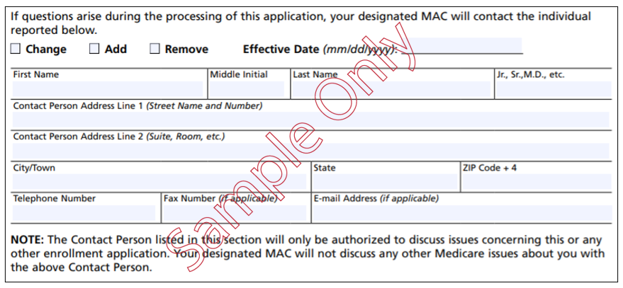 Here is a screenshot of the contact person section.