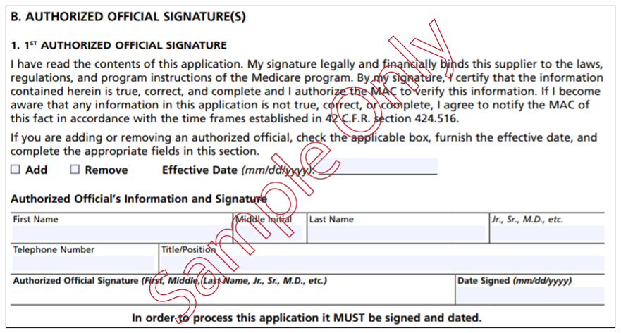 Here is a screenshot of the authorized official signature page.