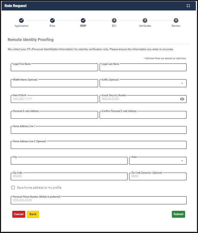 remote identity proofing data fields