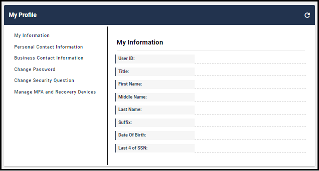 my profile - my information screen