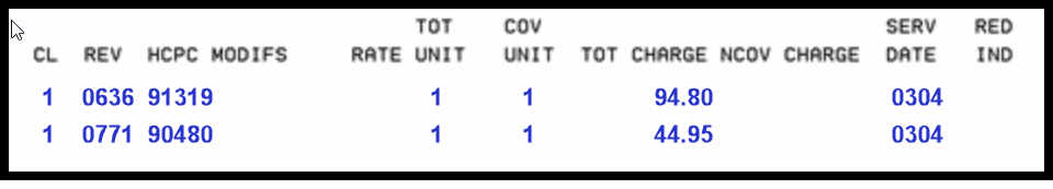Billing example for first dose